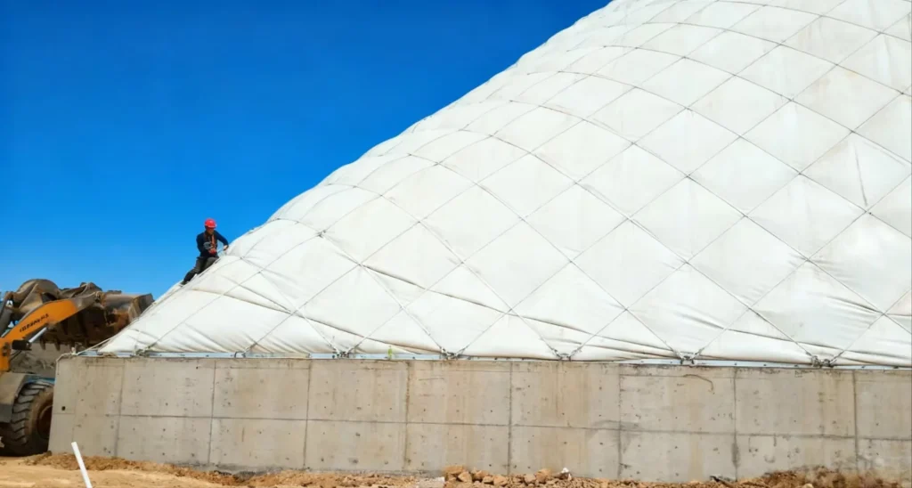 photo of our worker installing the air dome 